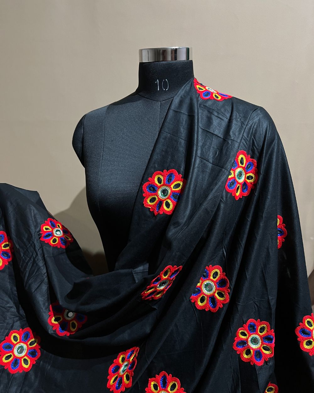 Rayon Gamthi(Rajasthani) Work Black (Multicolor) 45 Inches Width