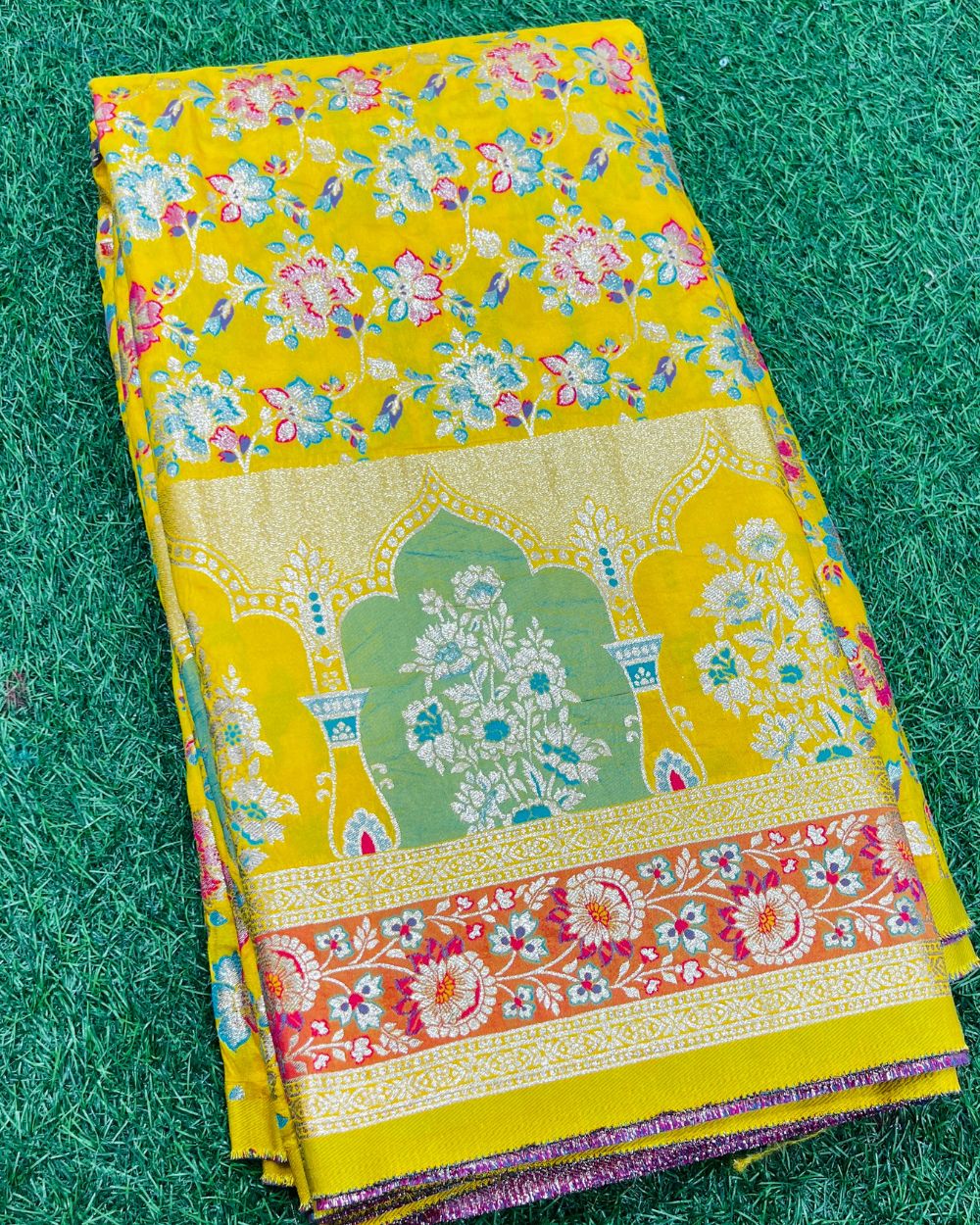 Chanderi Work with Border Yellow Colour 45 Inches Width