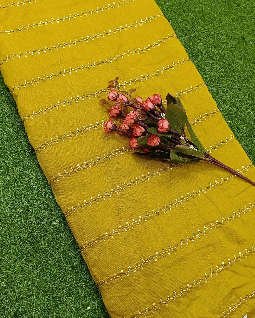 Jute Work Mustard Yellow Colour 42 Inches Width