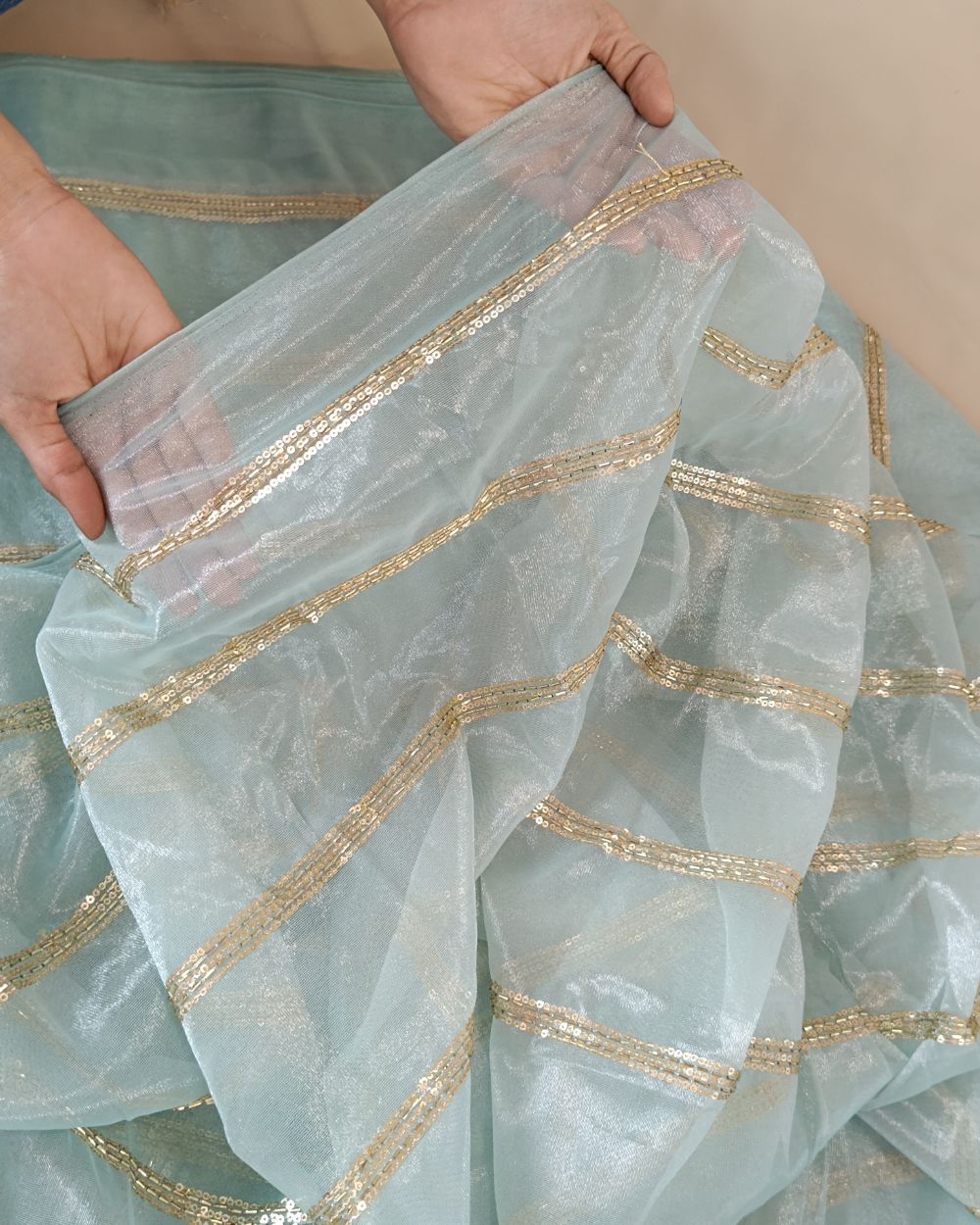 Twill Net Work Pastel Blue Colour 42 Inches Width