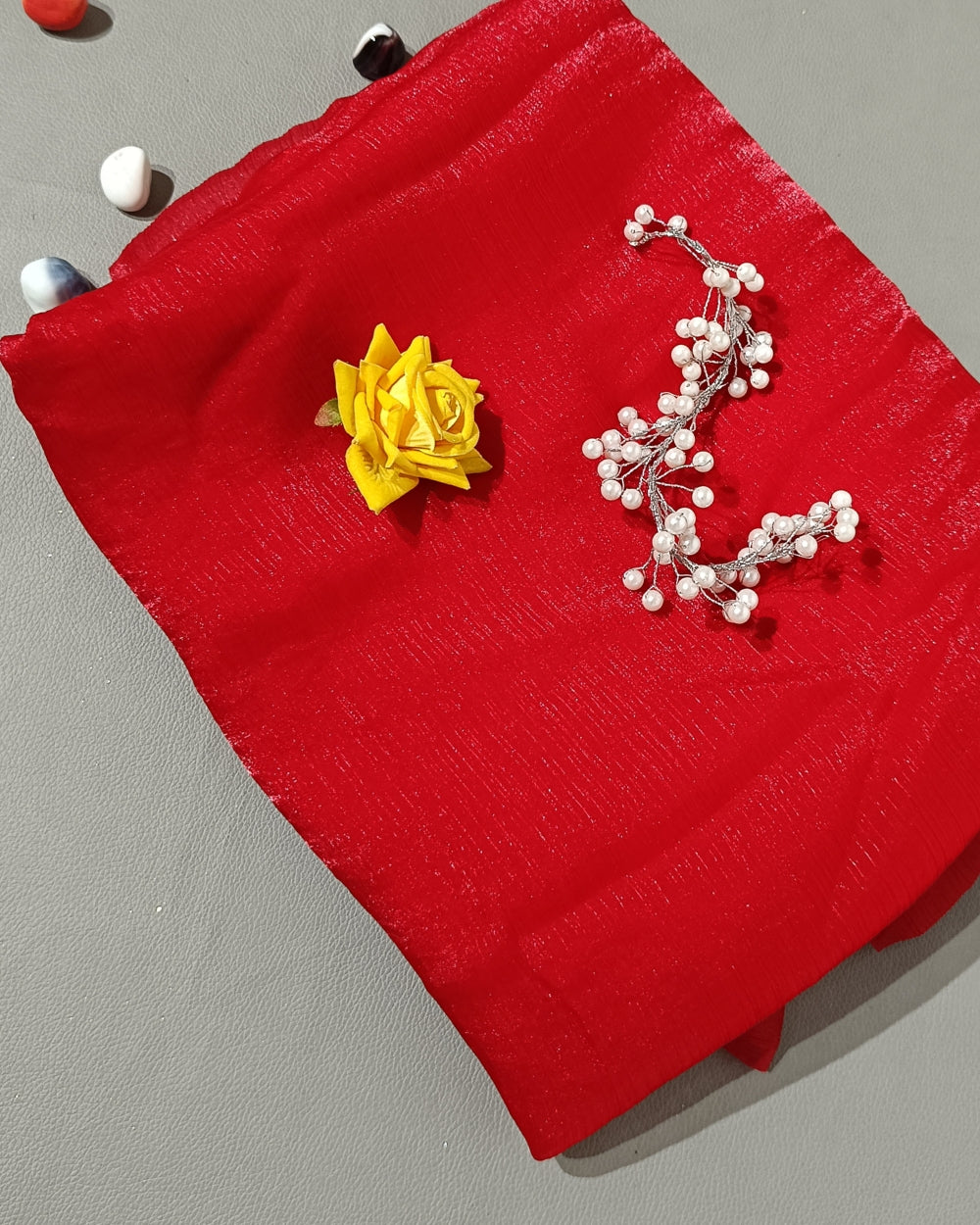 Plain Pure Space Silk Saree Without Blouse Red Colour 44 Inches Width