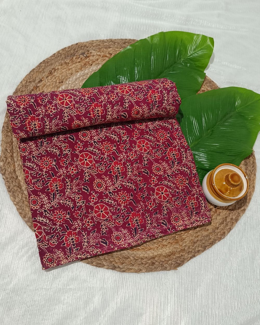 Ajrakh Cotton Natural Dye Block Printed Maroon Colour 44 Inches Width