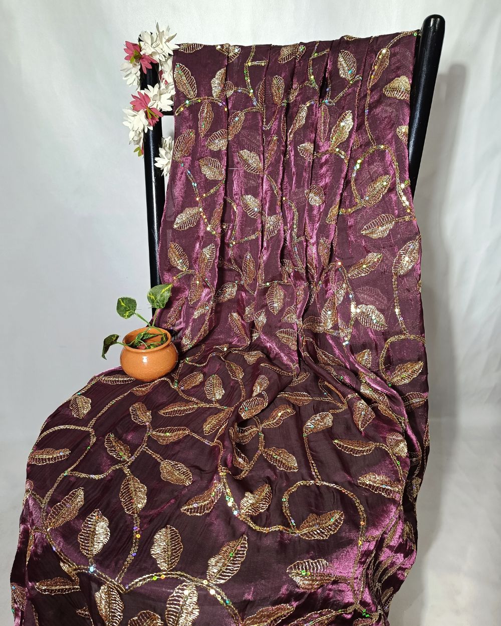 Space Silk Work Dark Wine Colour 42 Inches Width