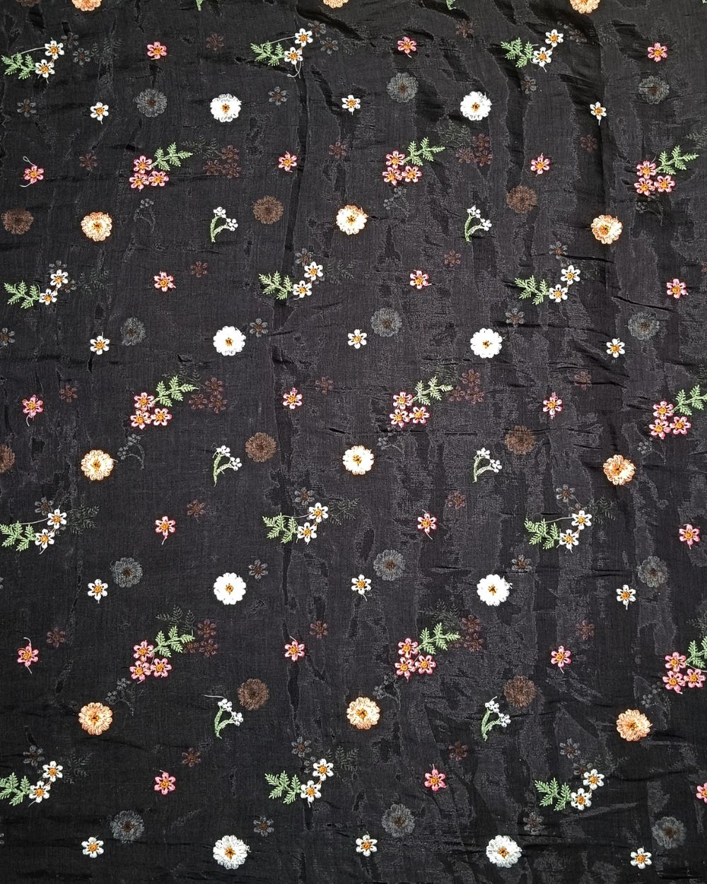 Chanderi Mal Cotton with Thread Work Black Colour 43 Inches Width