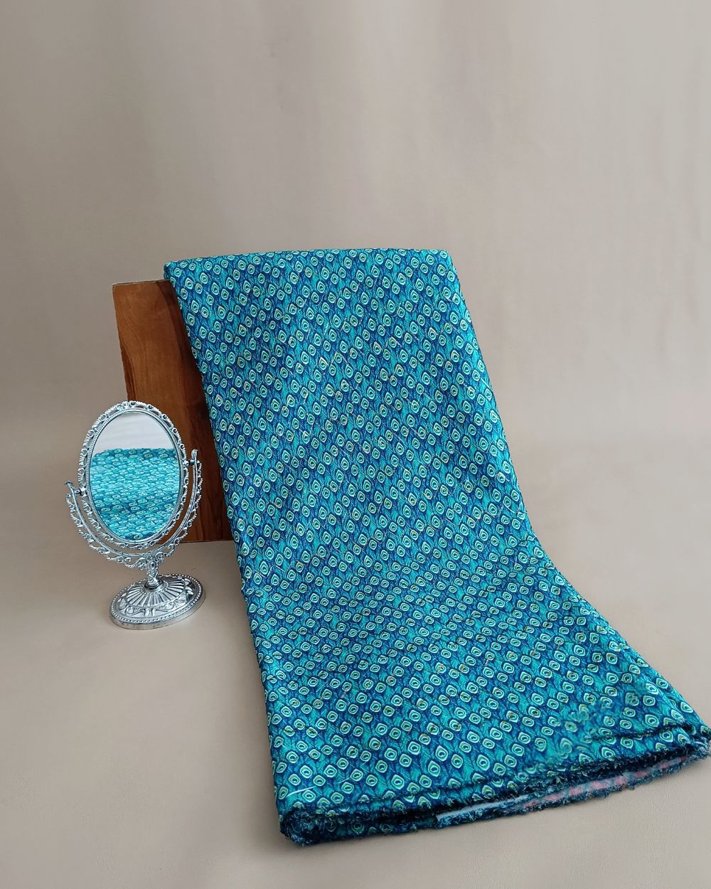 Silk Crochet Work  Peacock Blue Colour 42 Inches Width