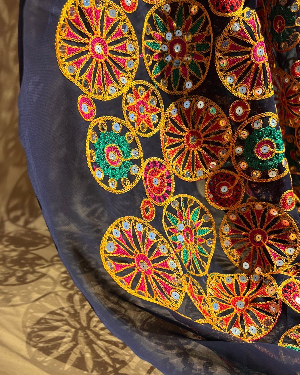 Georgette Gamthi Rajasthani Navy Blue (Multicolor) Colour 42 Inches Width