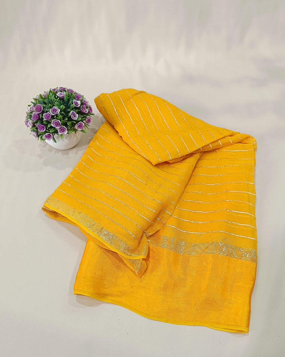 Pure Viscose Saree Without Blouse Yellow Colour