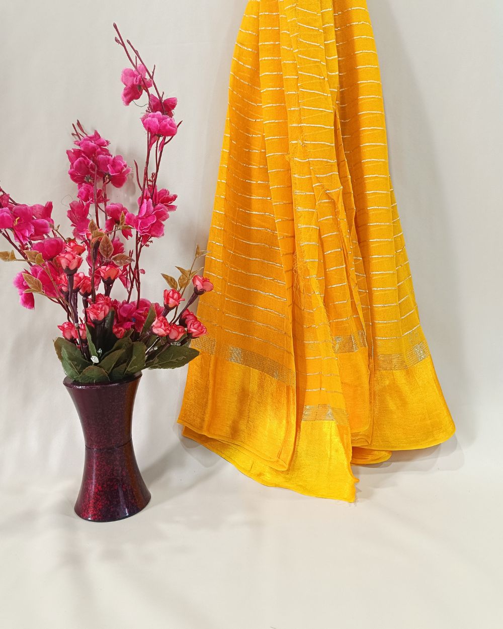 Pure Viscose Saree Without Blouse Yellow Colour