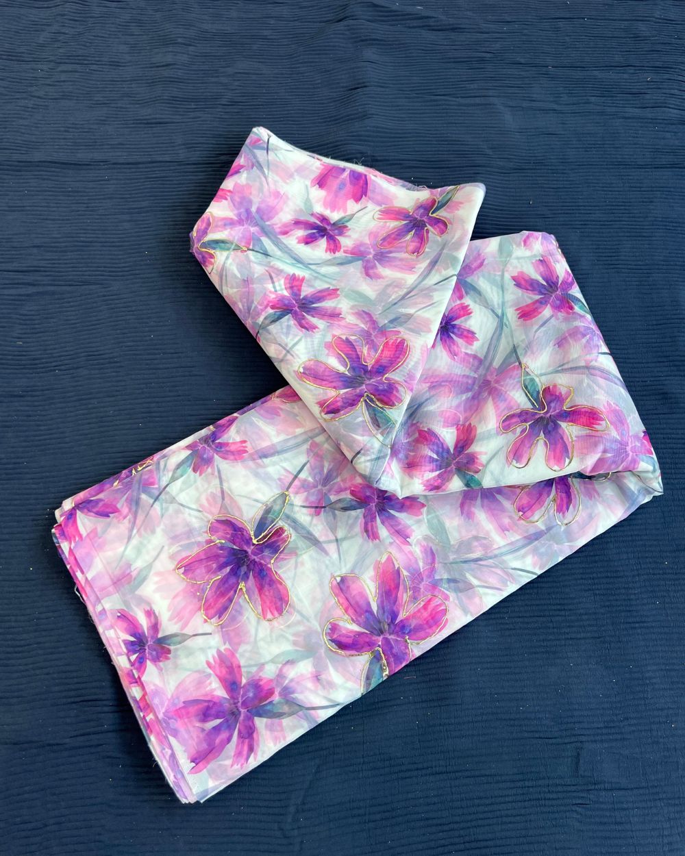 Premium Printed Organza Foil White Colour 43 Inches Width