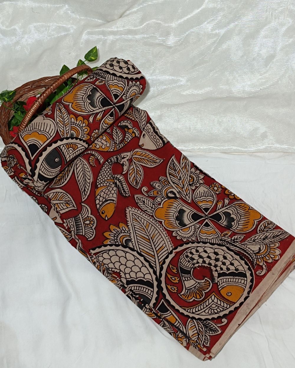 Hand Block Printed Cotton Kalamkari Red Colour 44 Inches Width