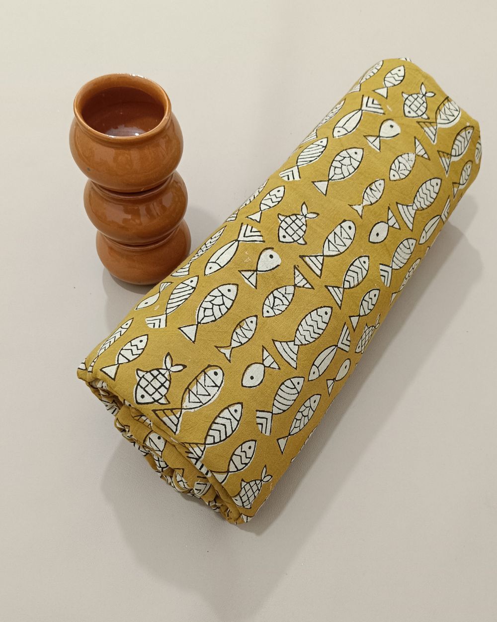 Bagru Hand Block Printed Cotton Mustard Yellow Colour 45 Inches Width