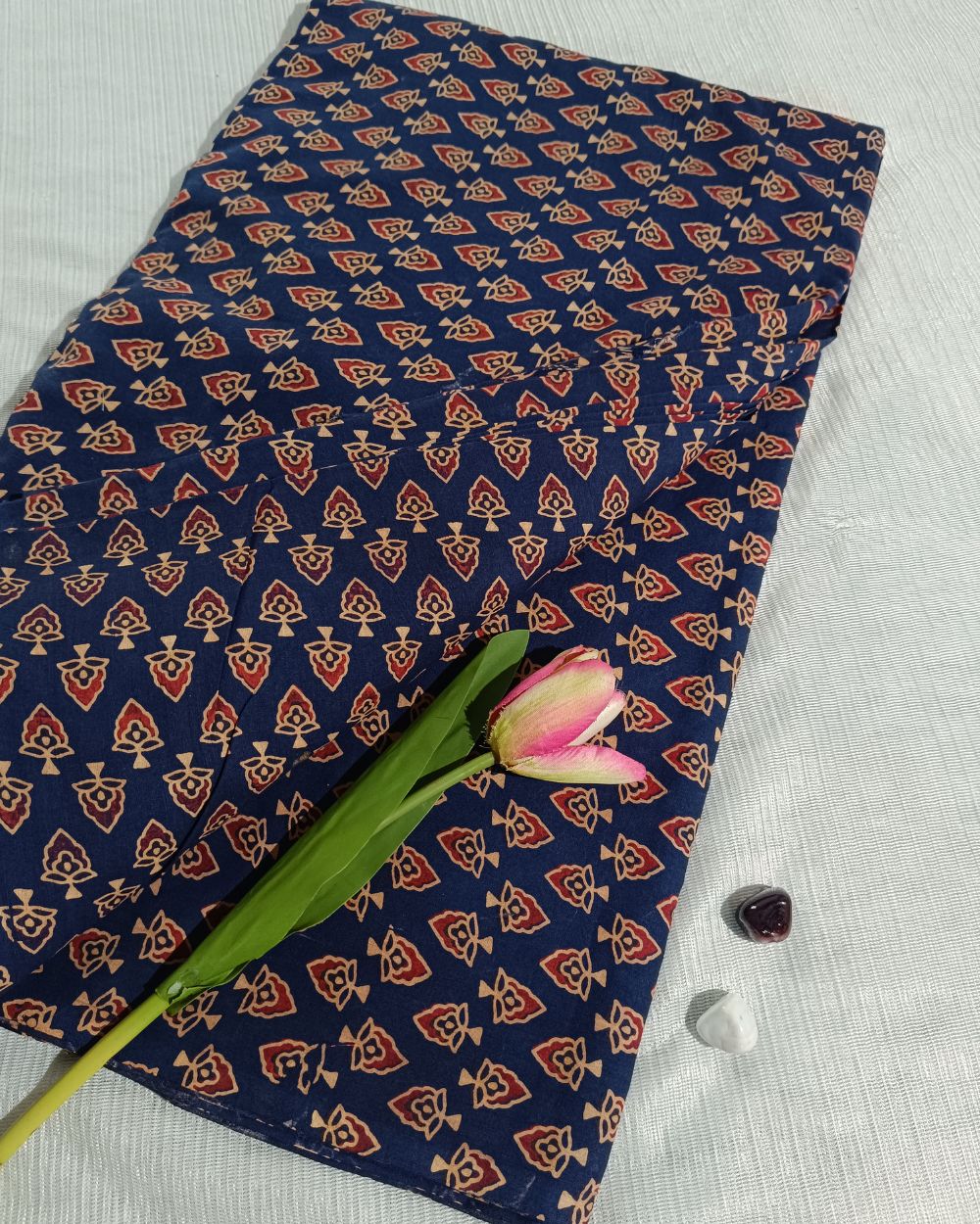 Ajrakh Cotton Natural Dye Block Printed Navy Blue Colour 44 Inches Width