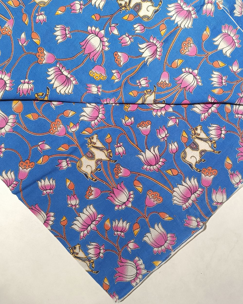 Hand Block Printed Cotton Kalamkari Blue Colour 46 Inches Width
