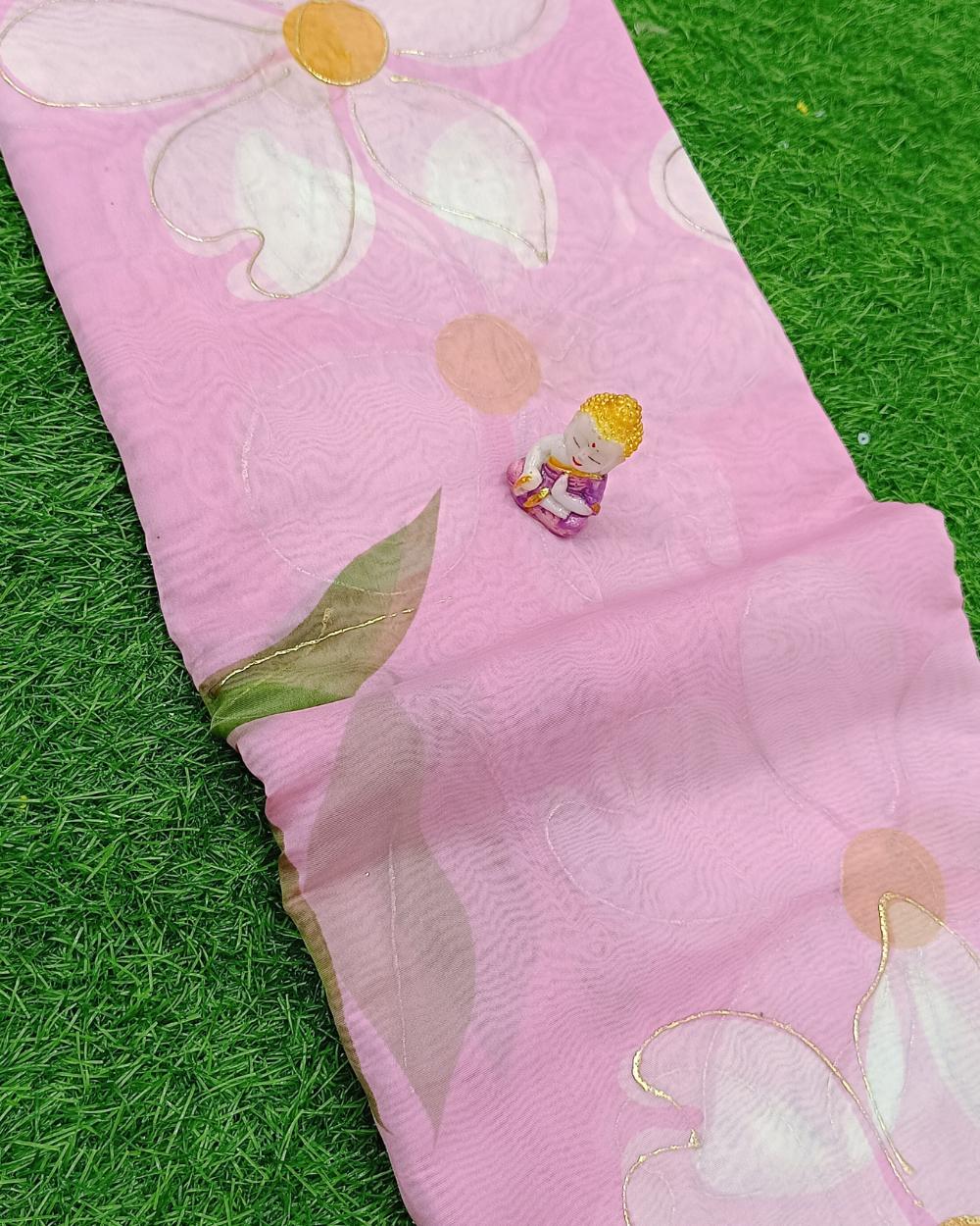 Premium Printed Organza Foil Baby Pink Colour 43 Inches Width