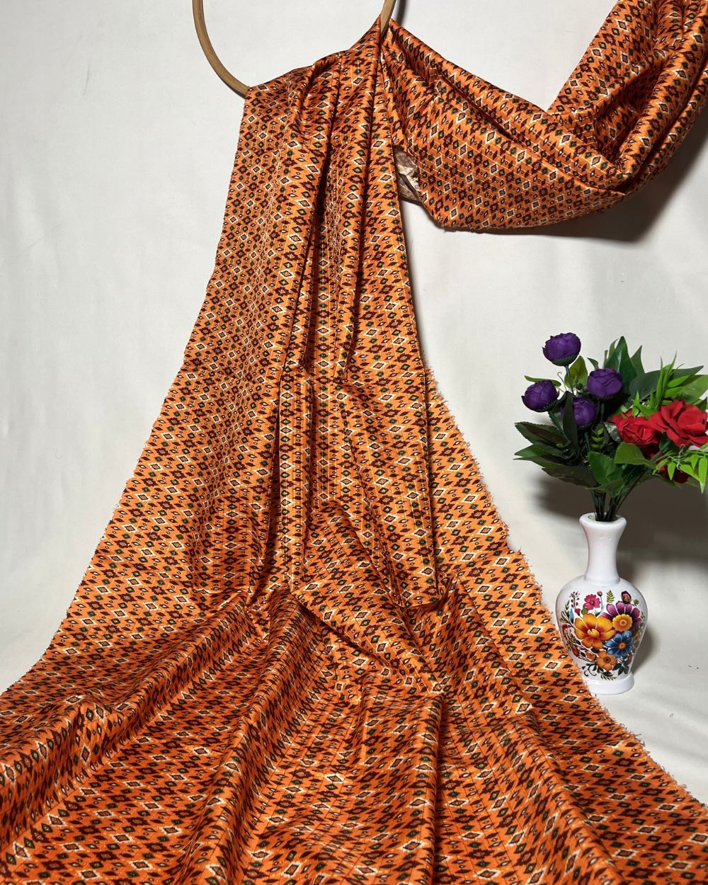 Silk Crochet Work Orange Colour 44 Inches Width