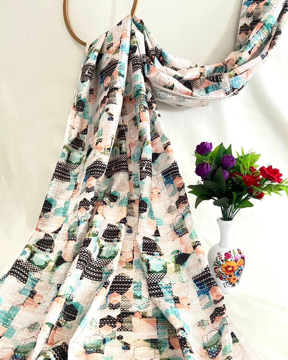 Silk Crochet Work Multicolor 44 Inches Width
