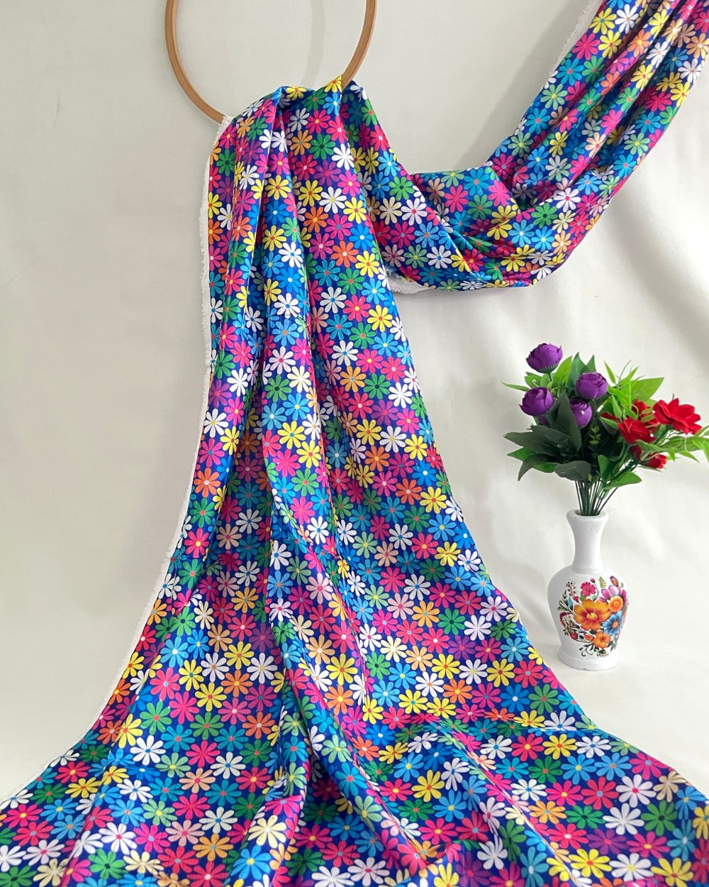 Silk Crochet Work Multicolor 44 Inches Width