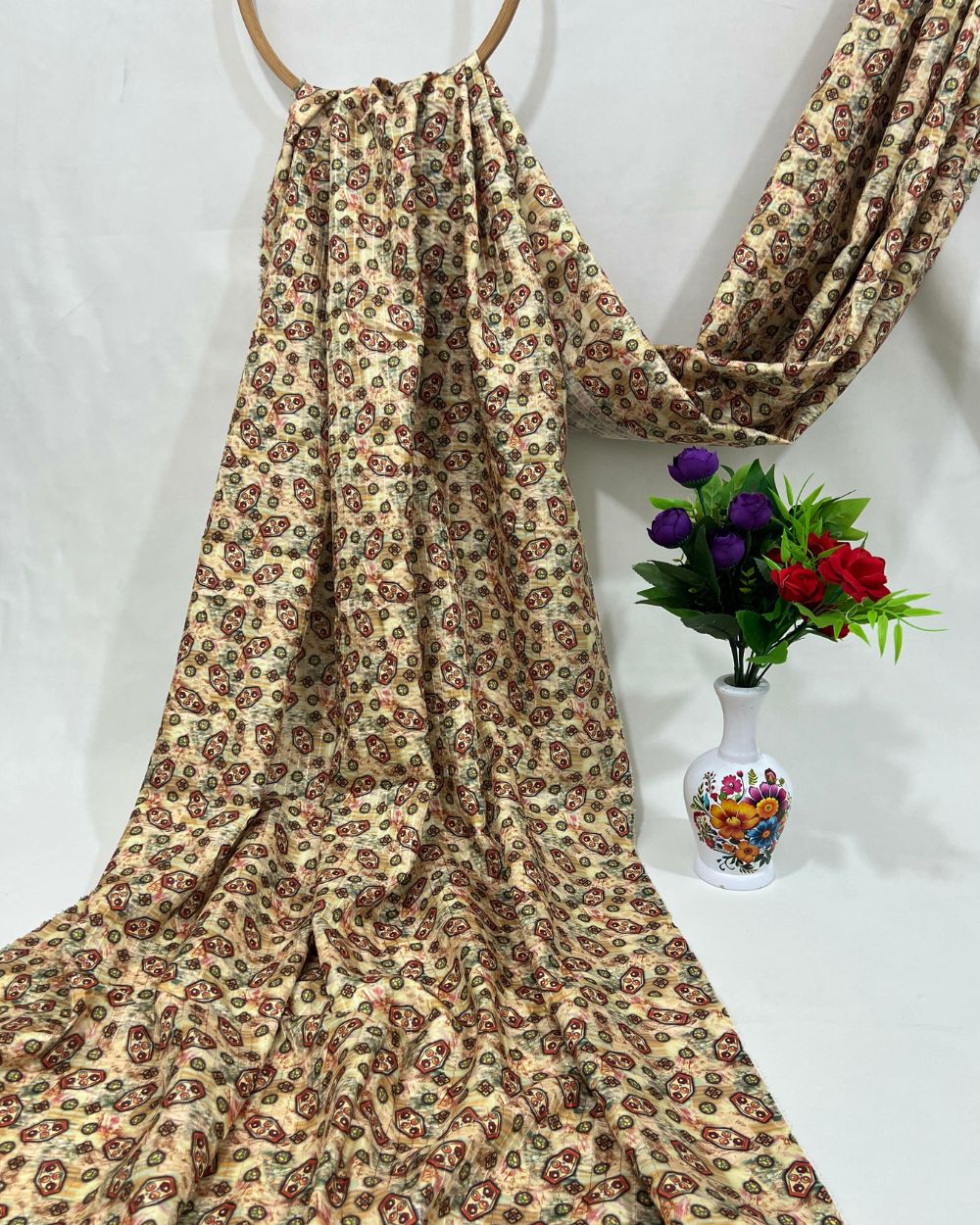 Silk Crochet Work Multicolor 44 Inches Width
