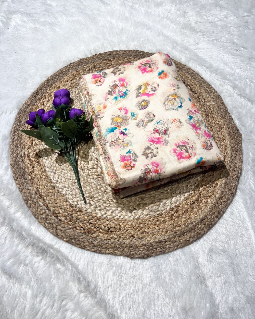 Printed Glaze Cotton Cream Colour 42 Inches Width