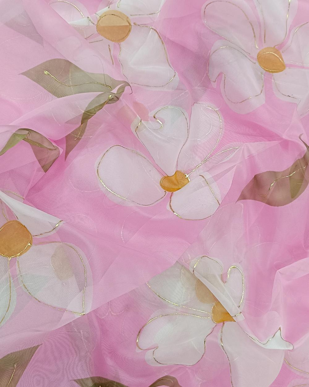 Premium Printed Organza Foil Baby Pink Colour 43 Inches Width