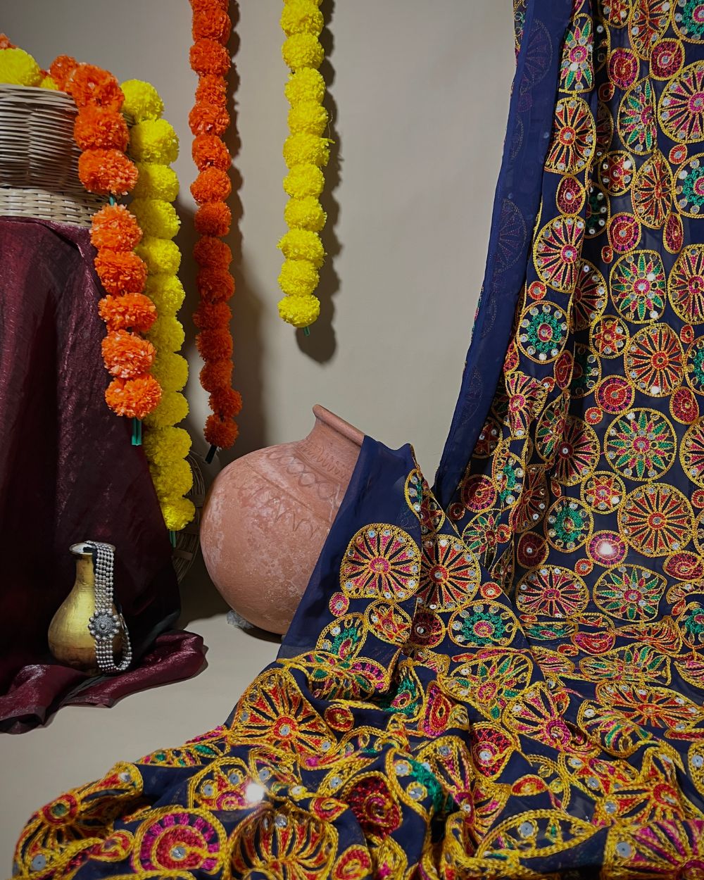 Georgette Gamthi Rajasthani Navy Blue (Multicolor) Colour 42 Inches Width