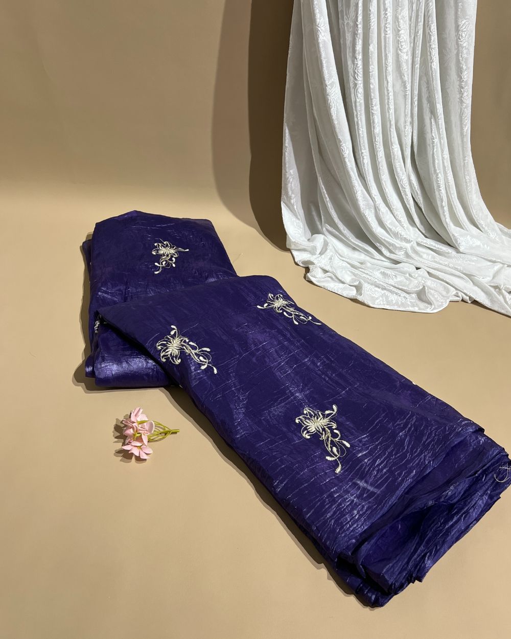 Gold Crush Work Purple Colour 44 Inches Width