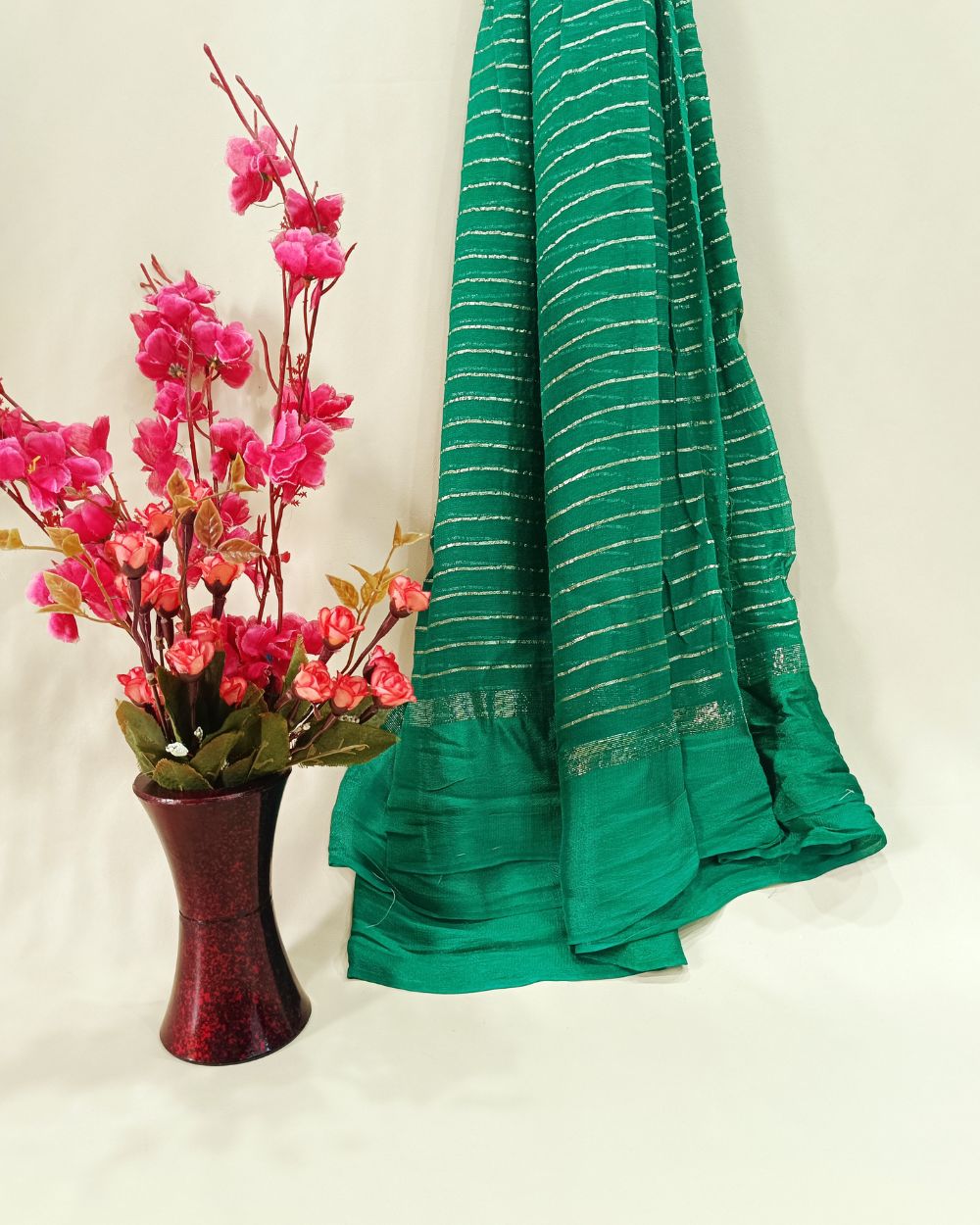 Pure Viscose Saree Without Blouse Turquoise Green Colour