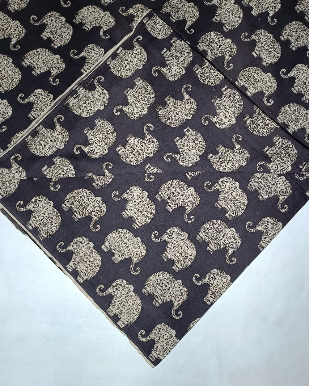 Hand Block Printed Cotton Kalamkari Black Colour 46 Inches Width