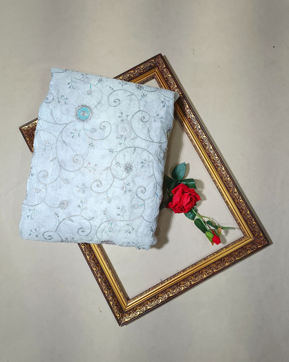 Gold Crush Work Off White Colour 44 Inches Width