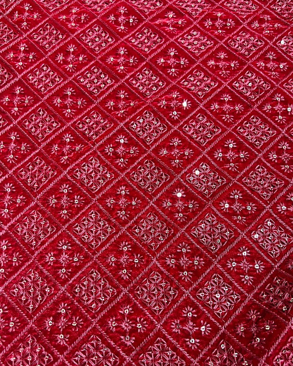 Velvet Work Red Colour 42 Inches Width