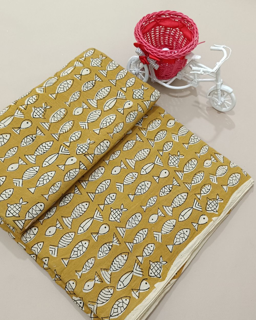 Bagru Hand Block Printed Cotton Mustard Yellow Colour 45 Inches Width