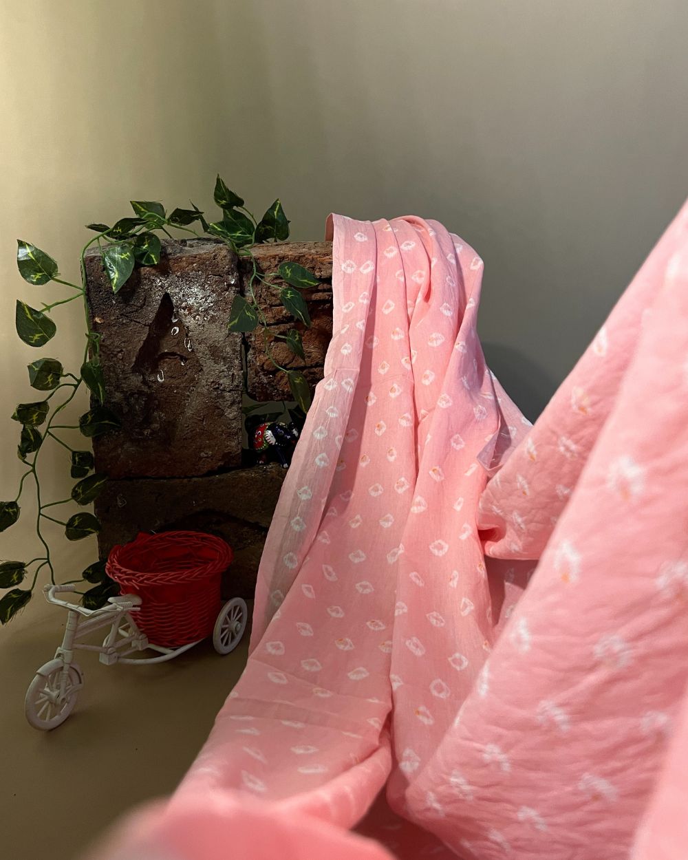 Pure Soft  Cotton Bandhani Print Light Peach Colour 44 Inches Width