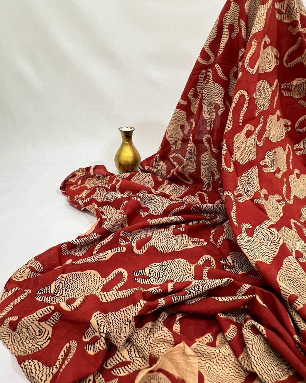 Bagru Hand Block Printed Cotton Red Colour 45 Inches Width