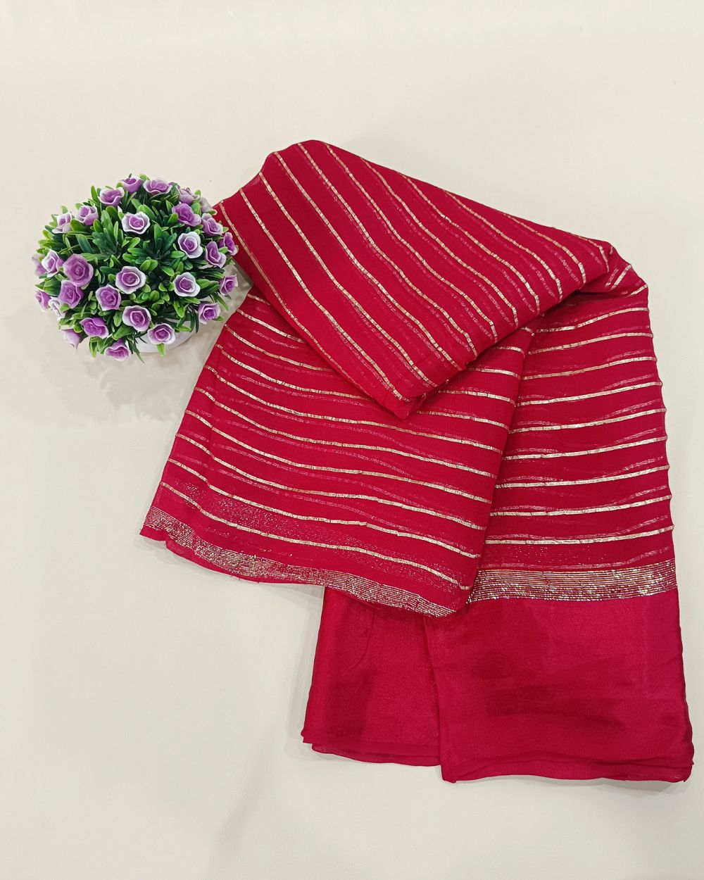 Pure Viscose Saree Without Blouse Red Colour