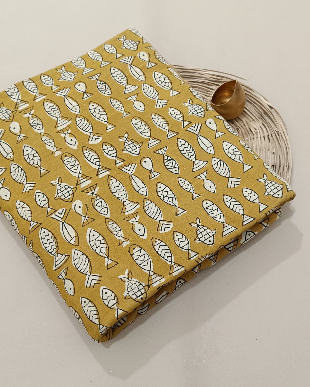 Bagru Hand Block Printed Cotton Mustard Yellow Colour 45 Inches Width