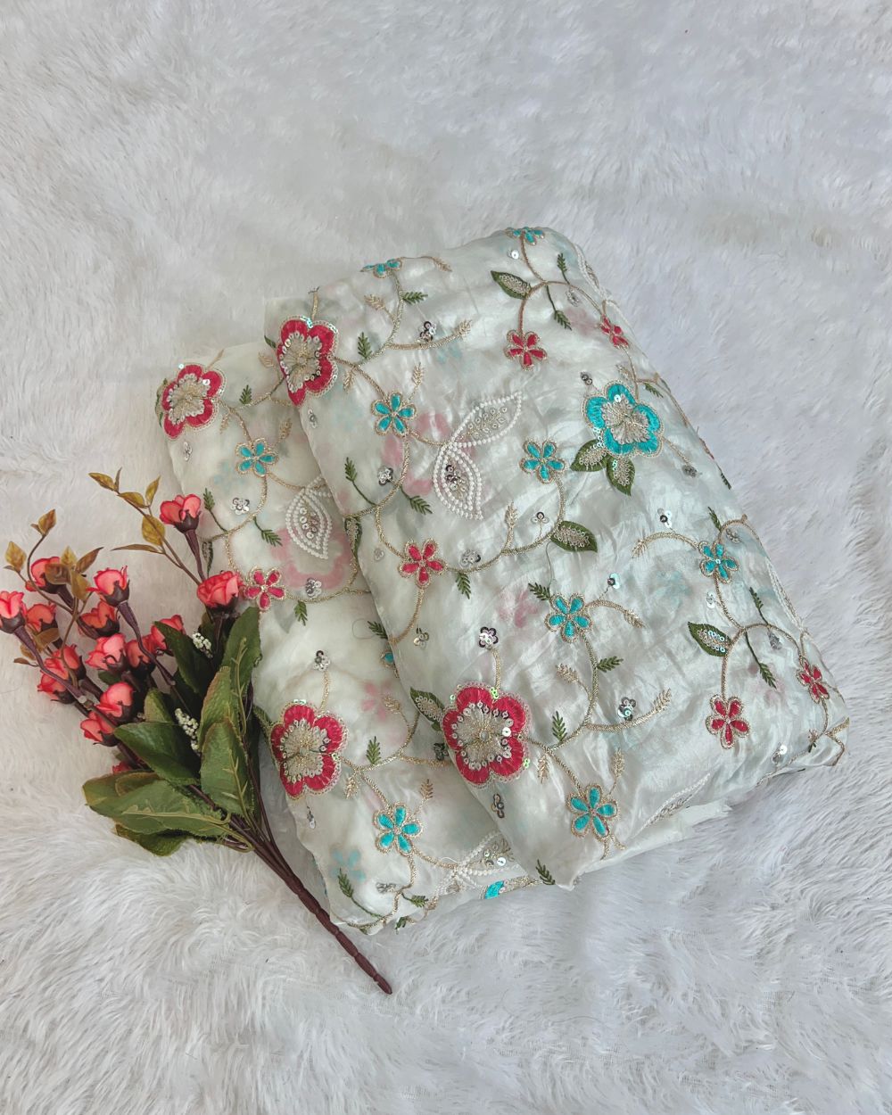 Space Silk Work White Colour 42 Inches Width