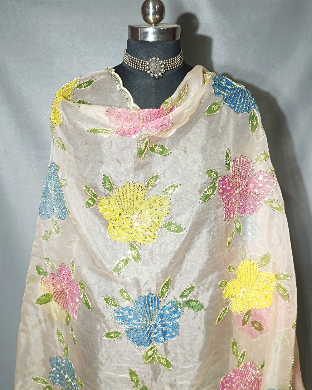 Premium Pure Soft Organza Work Dupatta Peach Pastel Colour 39 Inches Width