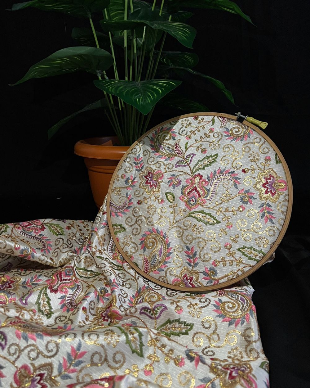 Mulberry Work Pearl White (Multicolor) 44 Inches Width