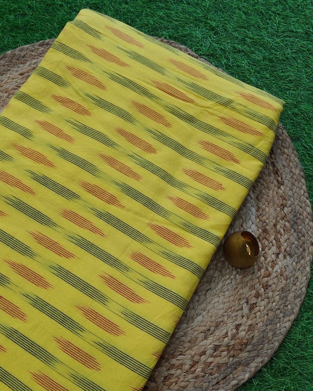 Woven Pure Cotton Ikat Yellow Colour 42 Inches Width