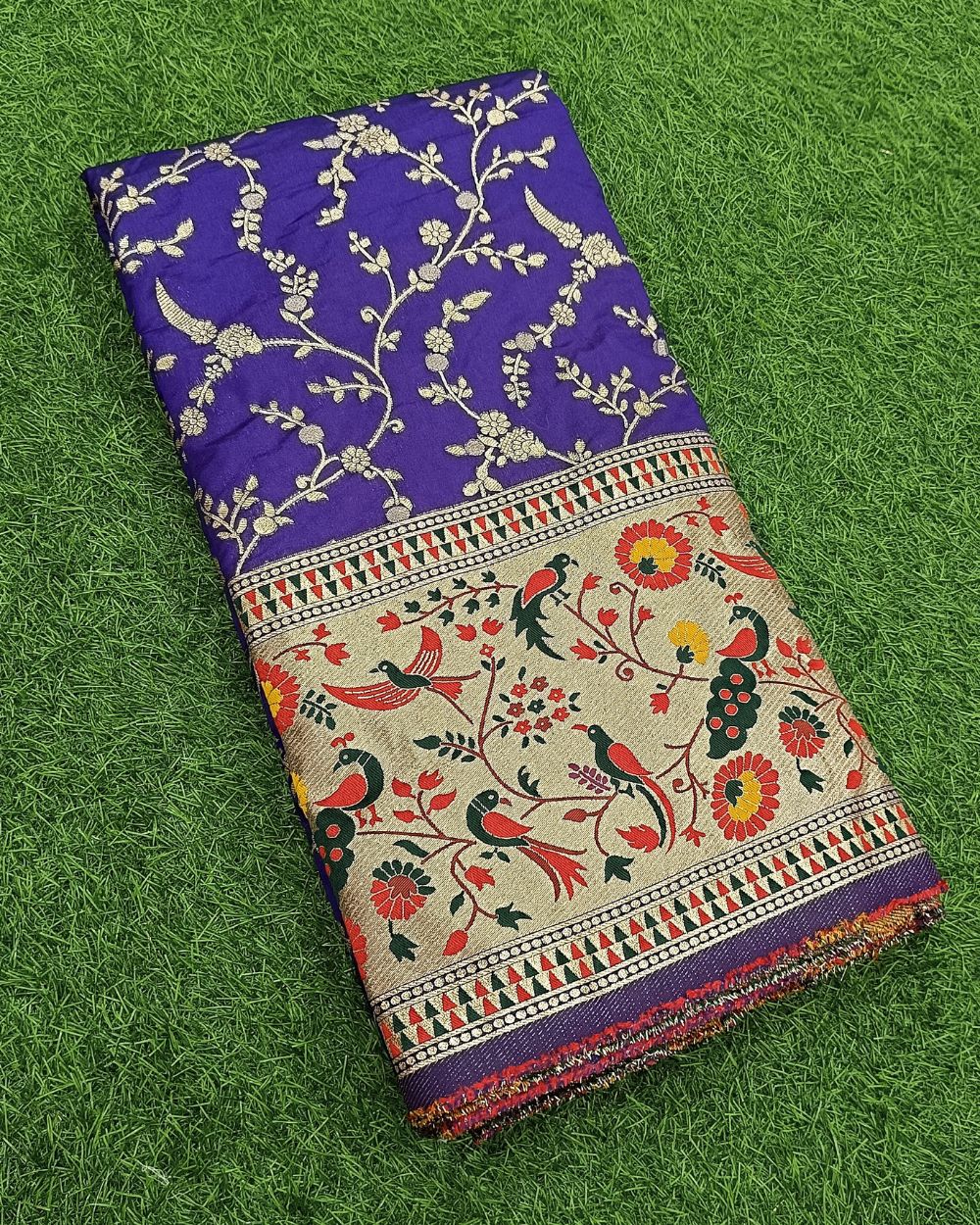 Chanderi Work with Paithani Border Royal Blue Colour 41 Inches Width