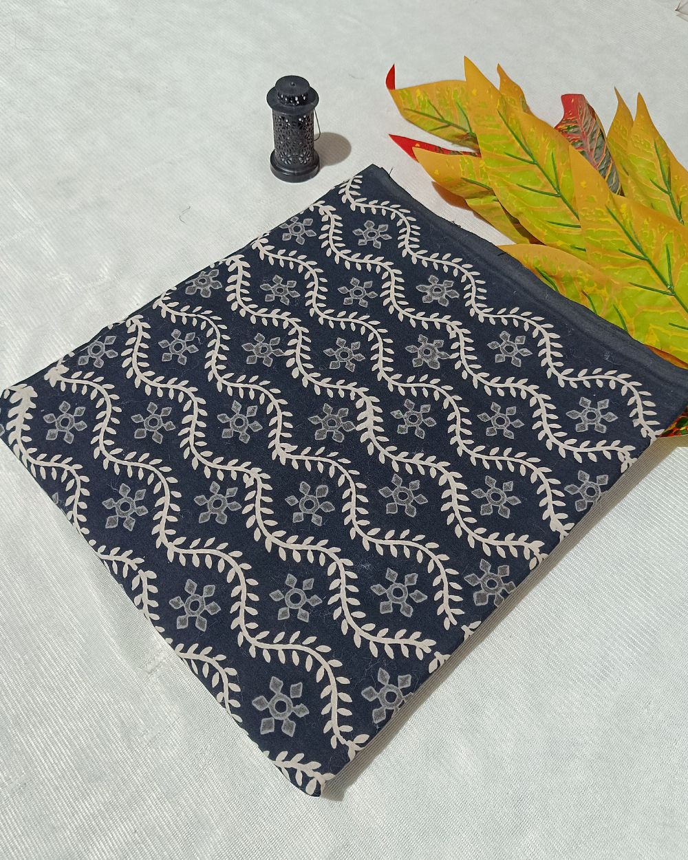 Hand Block Printed Cotton Monochrome Black Colour 42 Inches Width