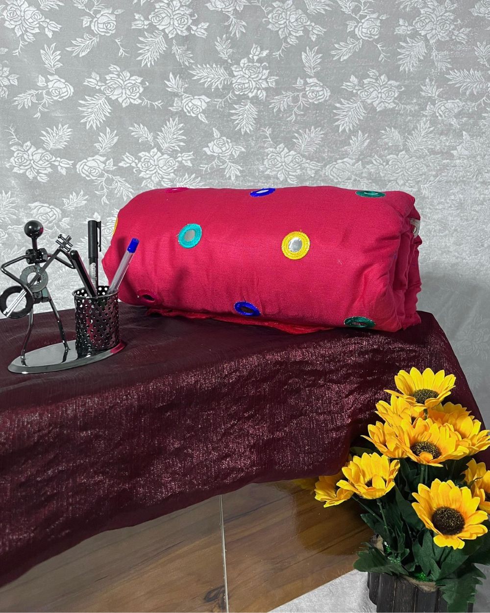 Rayon Gamthi(Rajasthani) Work Pink (Multicolor) 44 Inches Width