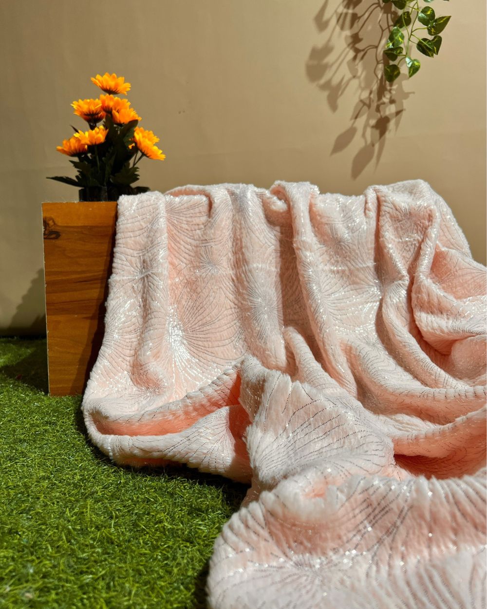 Imported Printed Foil Fur Peach Colour 60 Inches Width