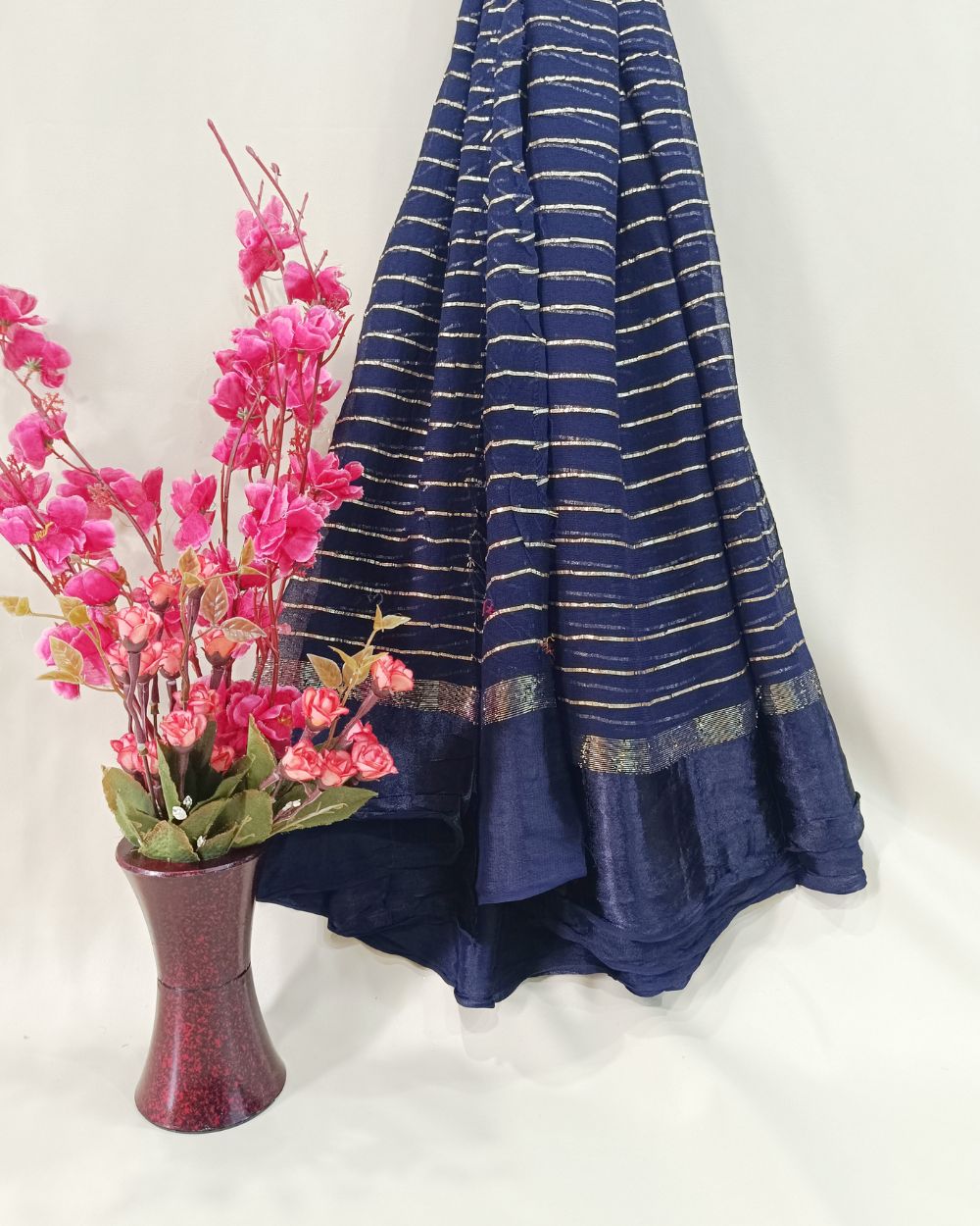 Pure Viscose Saree Without Blouse Navy Blue Colour