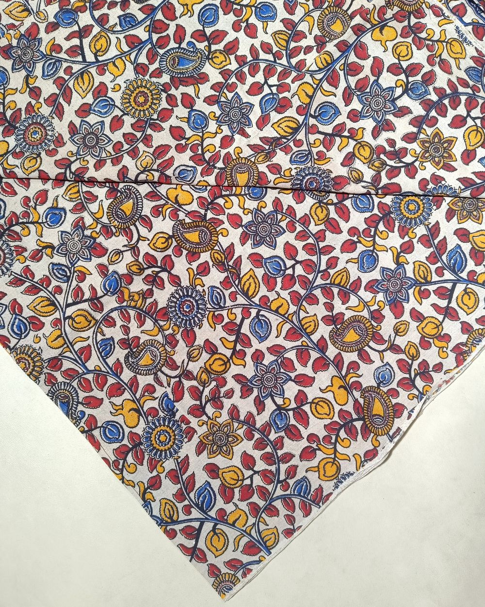 Hand Block Printed Cotton Kalamkari Cream Colour 46 Inches Width