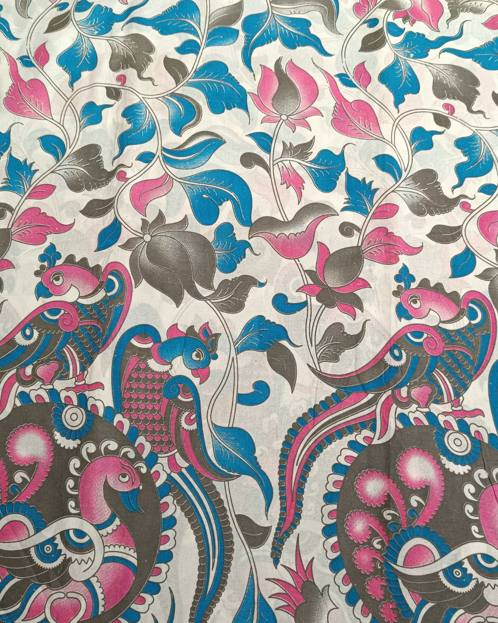 Hand Block Printed Cotton Kalamkari White Colour 46 Inches Width