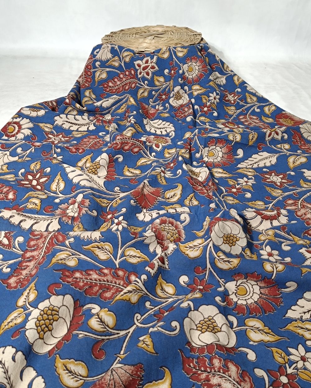 Hand Block Printed Cotton Kalamkari Blue Colour 46 Inches Width