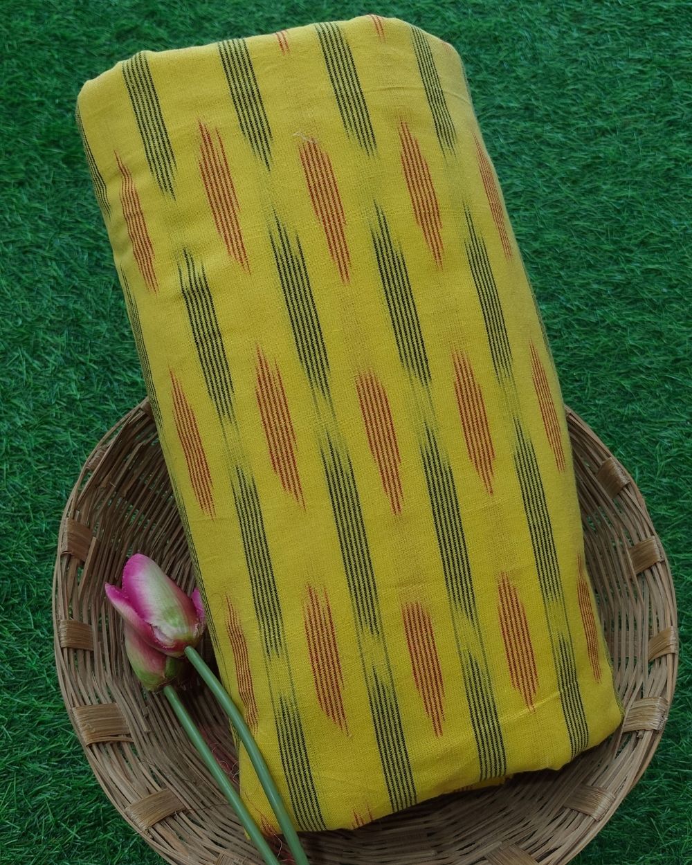 Woven Pure Cotton Ikat Yellow Colour 42 Inches Width