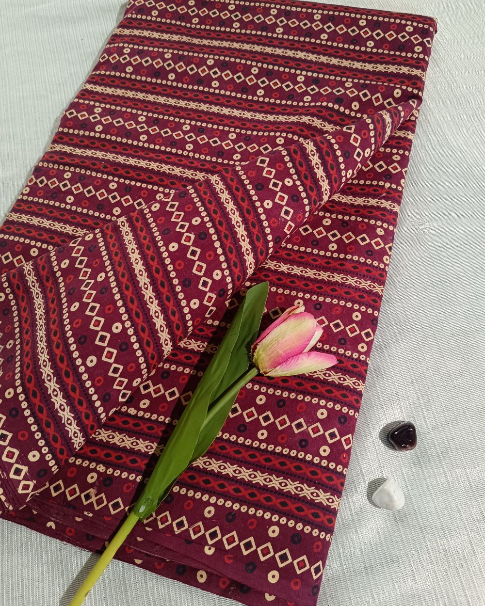 Ajrakh Cotton Natural Dye Block Printed Maroon Colour 44 Inches Width