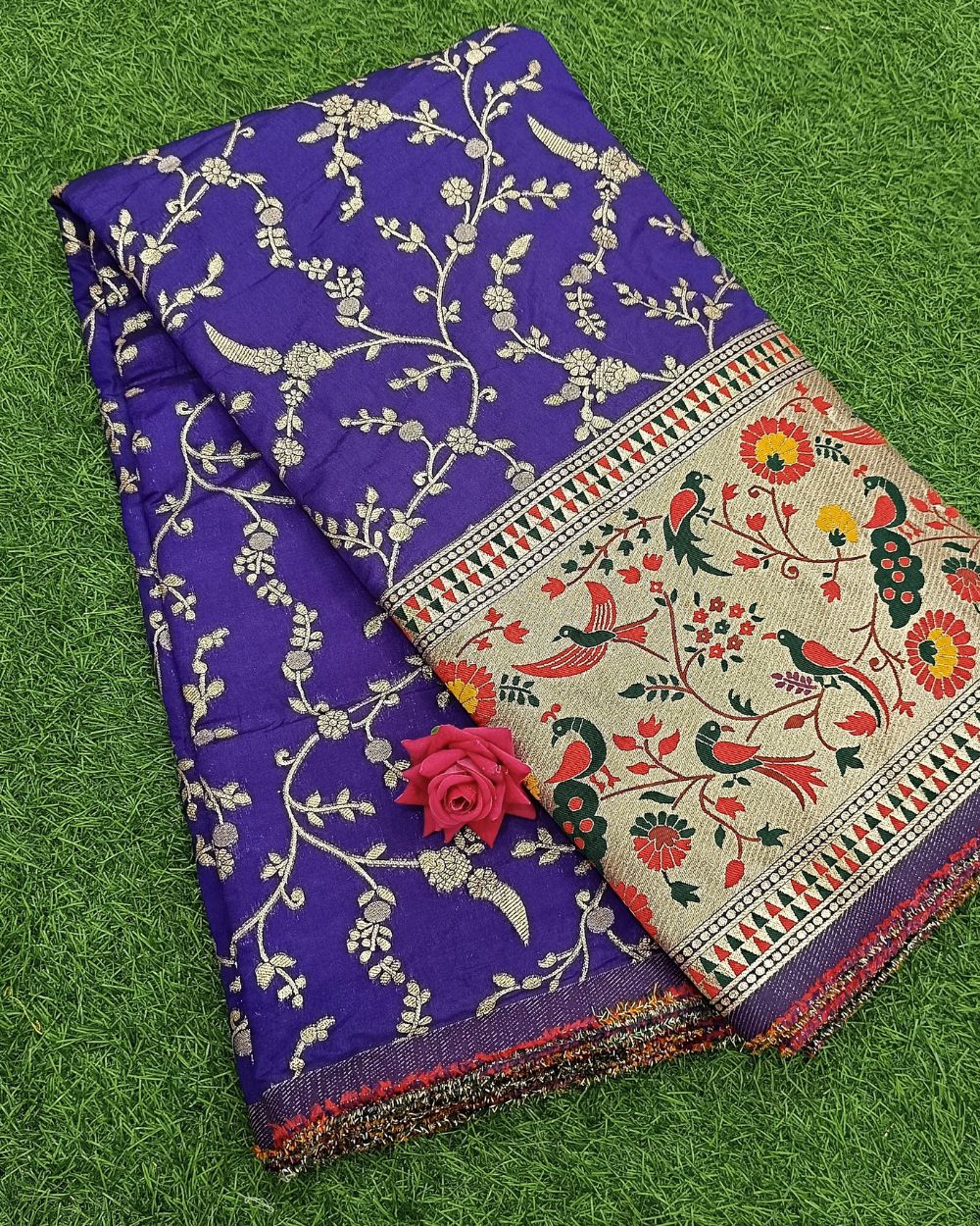 Chanderi Work with Paithani Border Royal Blue Colour 41 Inches Width